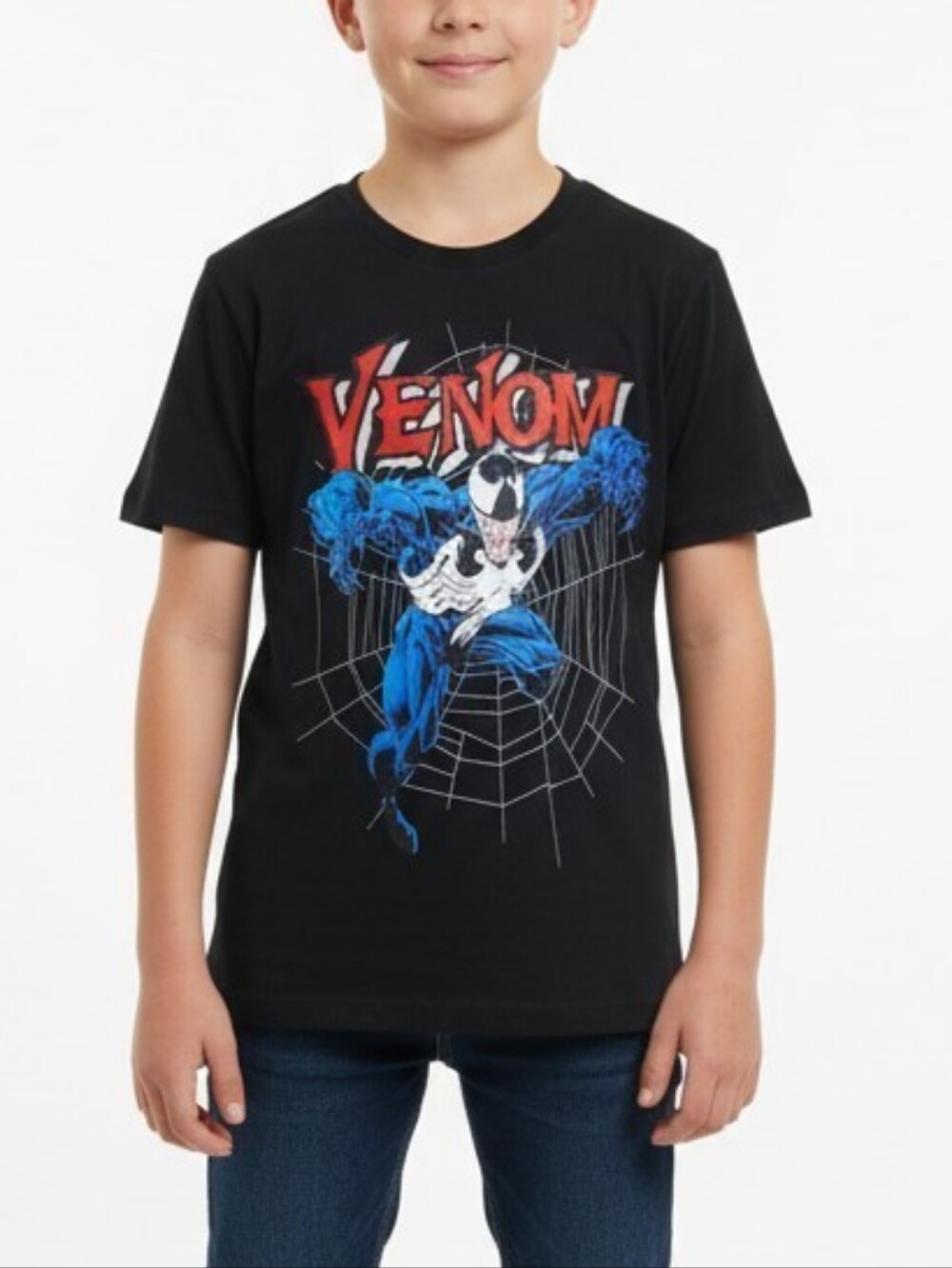 Marvel Black Venom Graphic Tee with Blue and Red Art